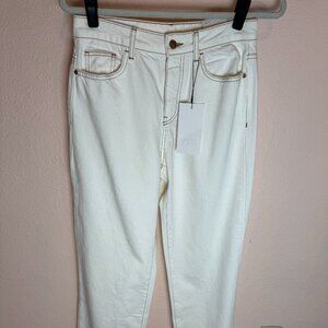 Z1975 SLIM HIGH-WAISTED JEANS WITH CONTRAST TOPSTITCHING  Ecru -Sz 27/4 NWT